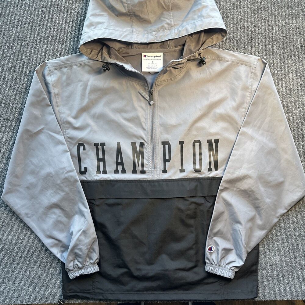 CHAMPION Windbreaker Jacket Black Gray Long Sleeve Men’s Size Small S